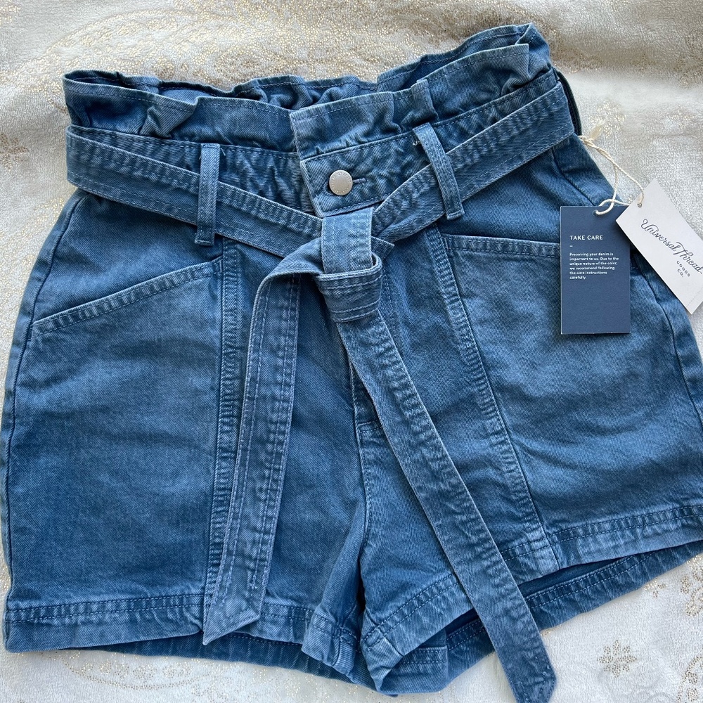 high short JEANS pants with blue bow size 4/27 ( M)